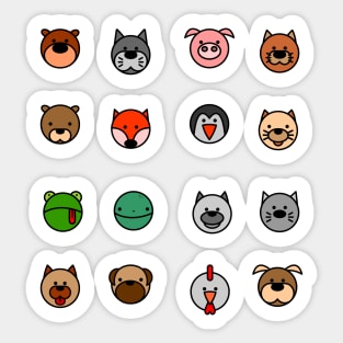 Animal Faces Pet Heads Circle Pack Sticker